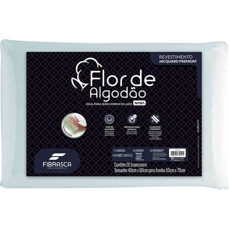 travesseiro fibrasca flor de algodão nasa 50x70cm branco 4211