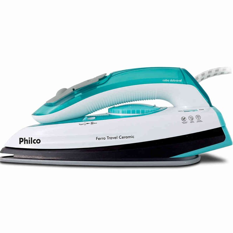ferro a vapor philco travel ceramic bivolt verde e branco
