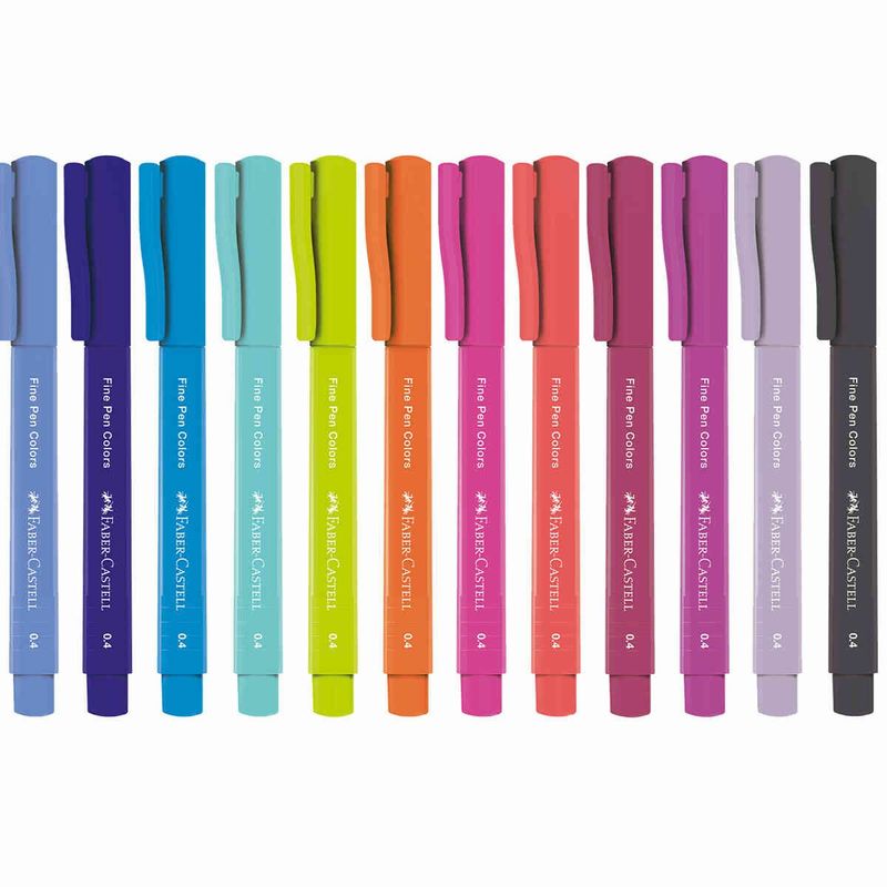 caneta hidrográfica faber-castell fine pen colors 0.4mm 12 cores
