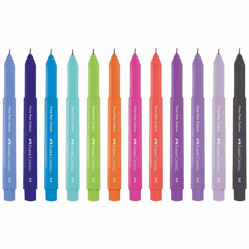 caneta hidrográfica faber-castell fine pen colors 0.4mm 12 cores
