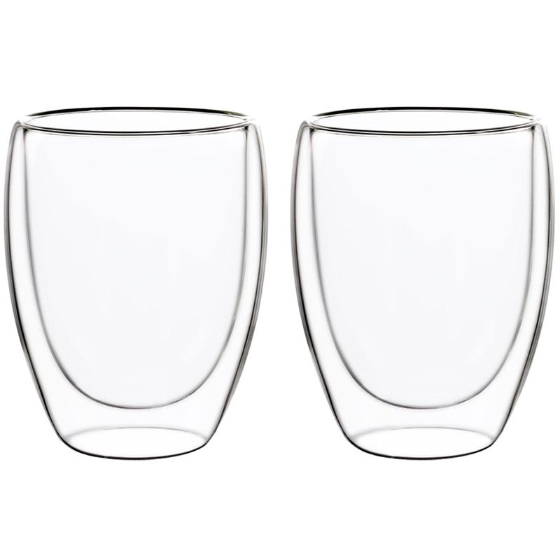 jogo de copos huskraft 2 peças parede dupla duppio 350ml transparente cpbx-039