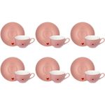 jogo de xícaras hauskraft para chá 6 peças lamour 160ml rosa jgch-044rs