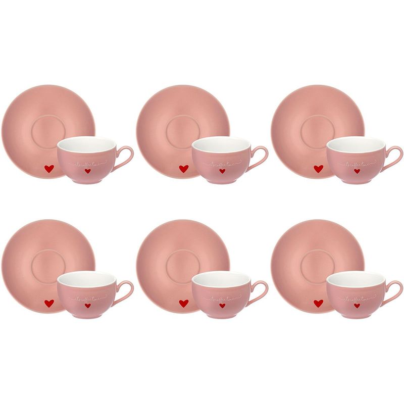jogo de xícaras hauskraft para chá 6 peças lamour 160ml rosa jgch-044rs