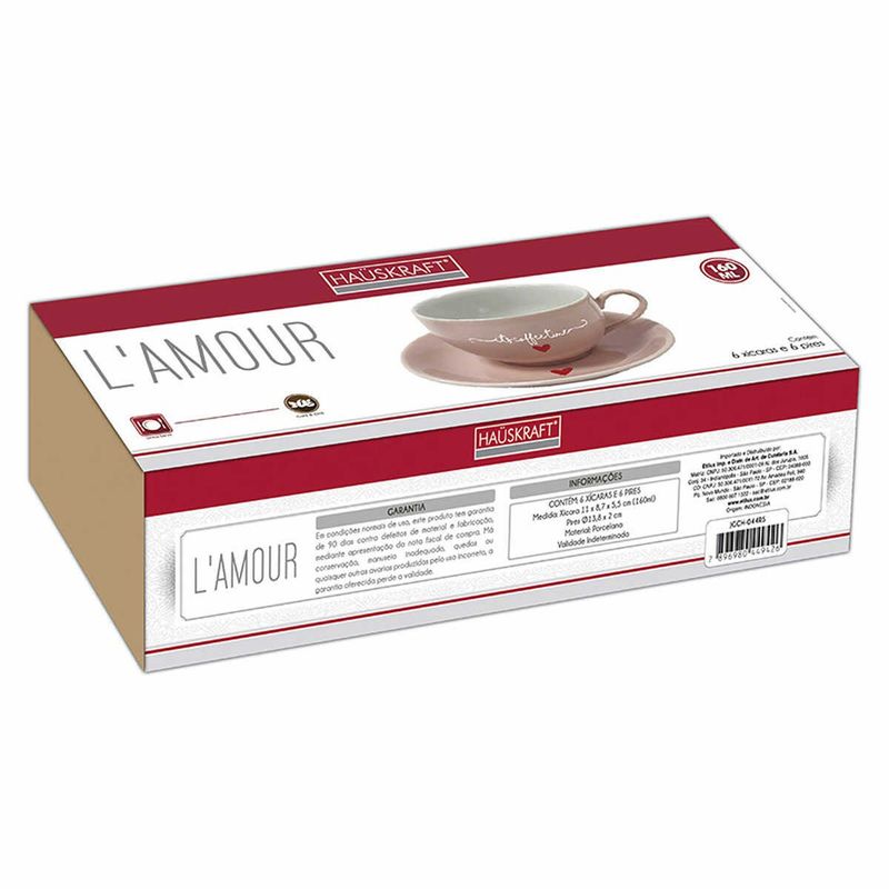 jogo de xícaras hauskraft para chá 6 peças lamour 160ml rosa jgch-044rs
