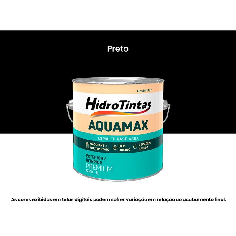 tinta esmalte sintético hidrotintas à base d’água 3l aquamax preto (mp)