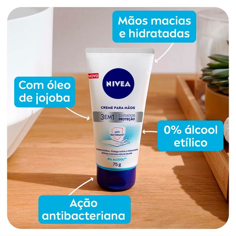 creme para as mãos nivea 3 em 1 ação antibacteriana 75g