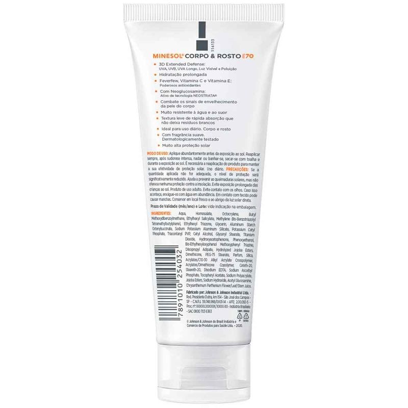 protetor solar neostrata minesol corpo e rosto fps70 200ml
