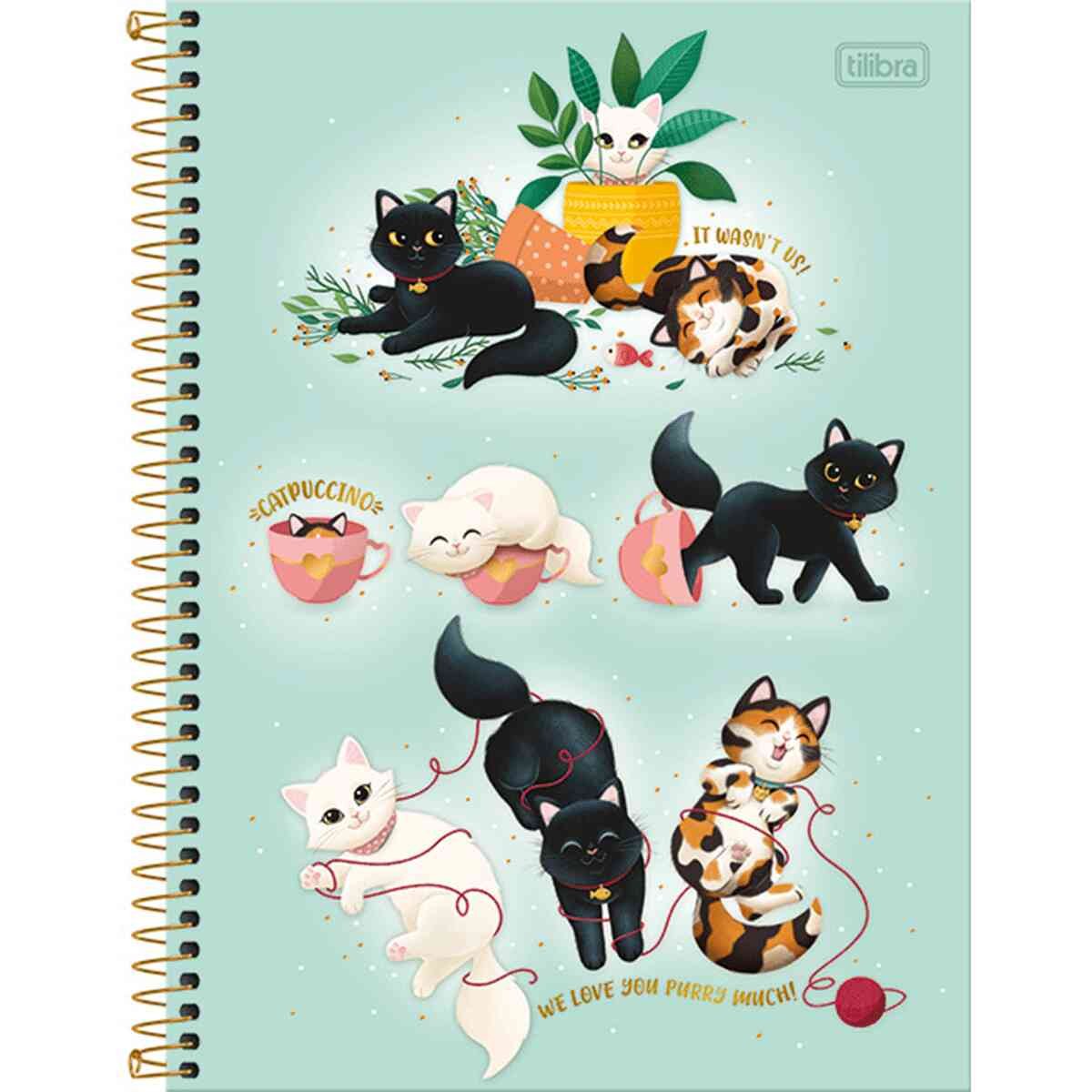 Caderno Universitário Tilibra Capa Dura Purrfect Cats 10 Matérias 160 Folhas un