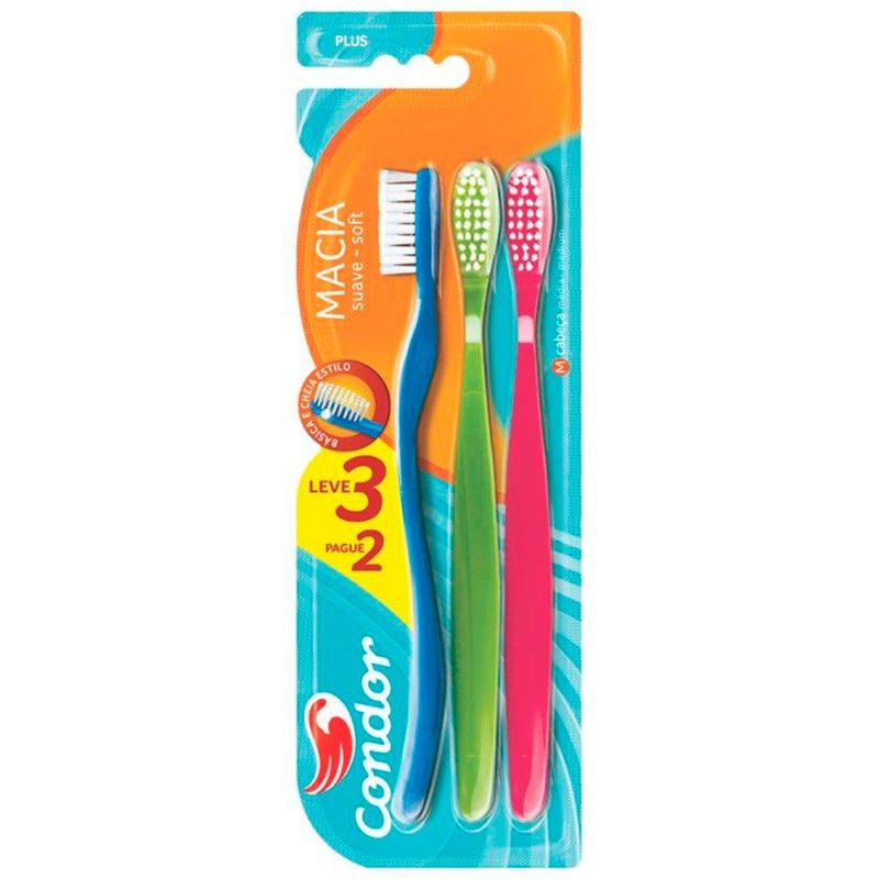 escova dental macia condor plus 3 unidades 8108-0