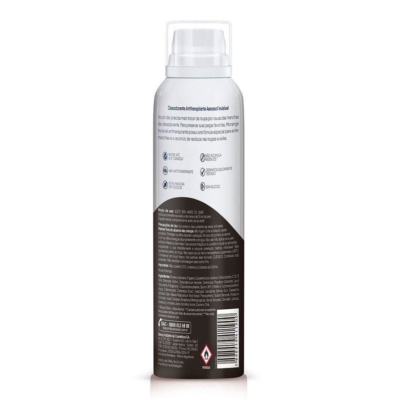 desodorante aerosol monange antitranspirante invisível 90g