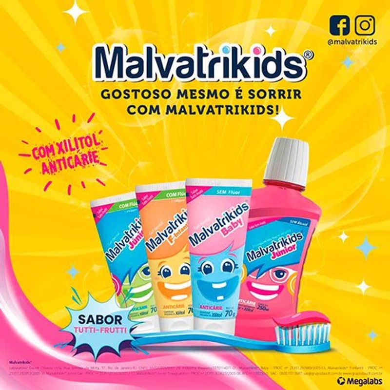 creme dental malvatrikids baby sem fluor até 4 anos 70g