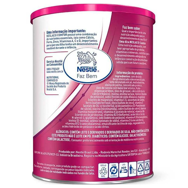 composto lácteo neslac comfor zero lactose nestlé de 3 a 5 anos 700g