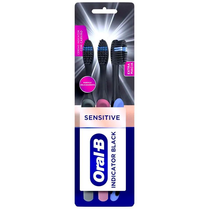 escova de dente oral-b indicator black com carvão 3 unidades