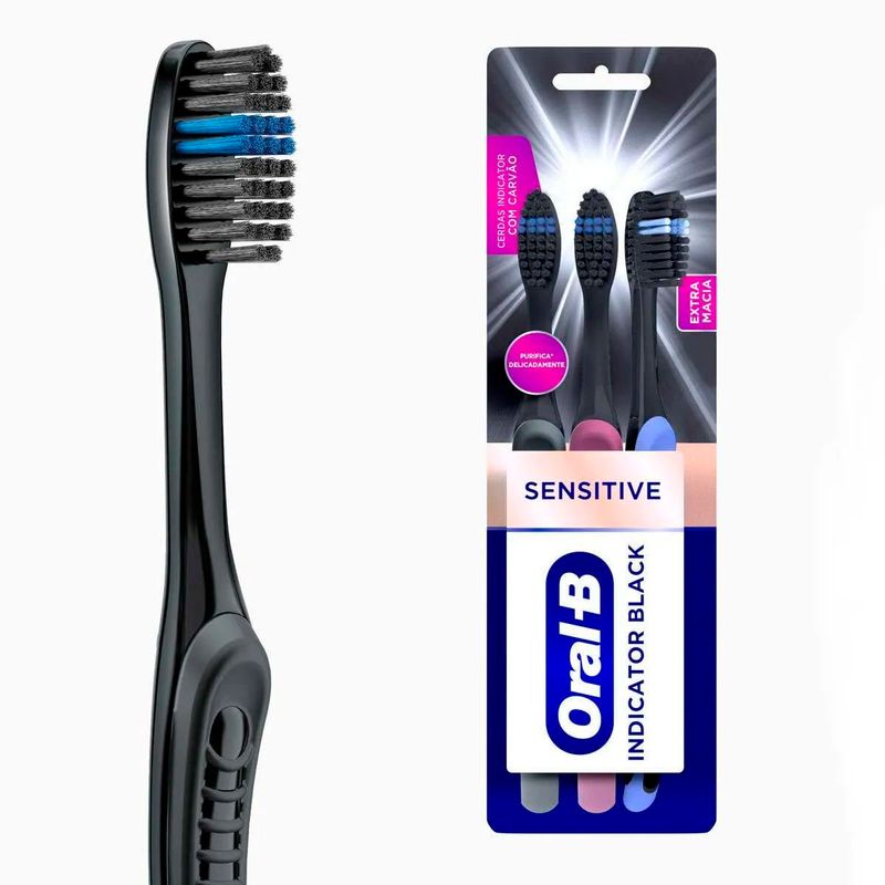 escova de dente oral-b indicator black com carvão 3 unidades