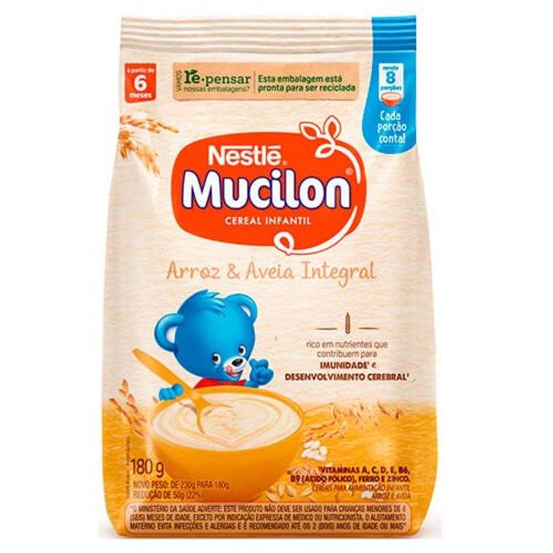 mucilon cereal infantil arroz e aveia sachê 180g