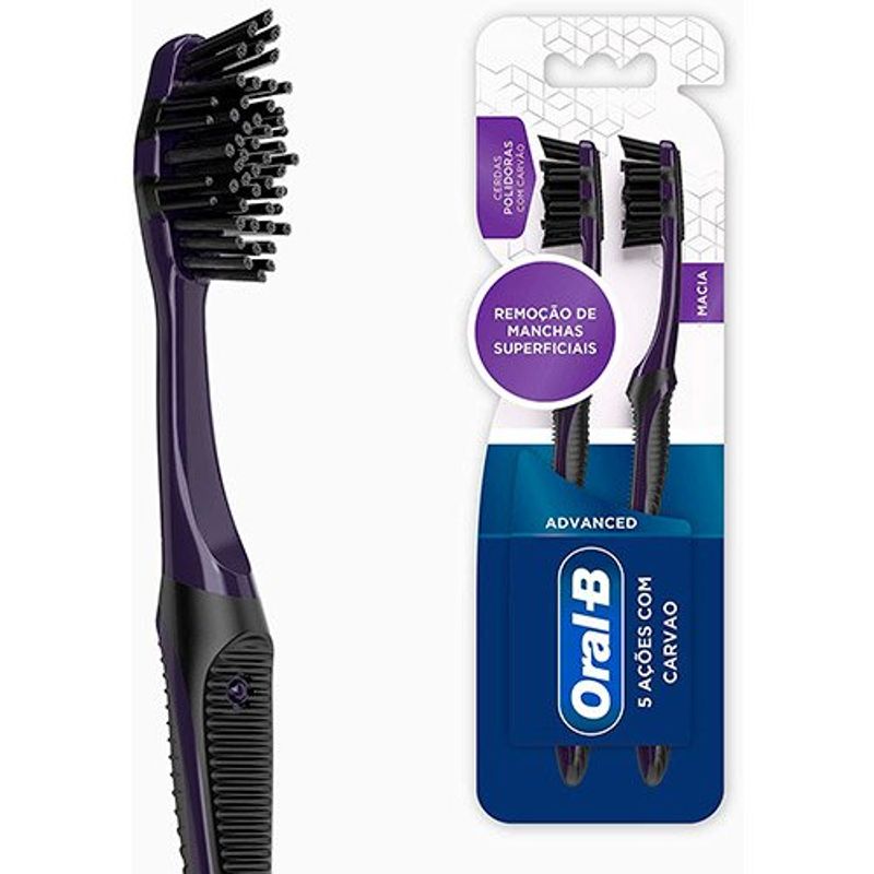 escova de dente macia oral-b 5 açoes com carvão 2 unidades