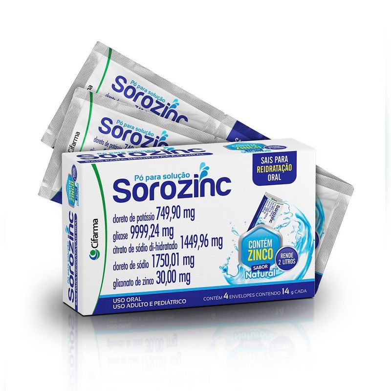 sorozinc 4 envelopes pó para solução oral sabor natural cifarmag