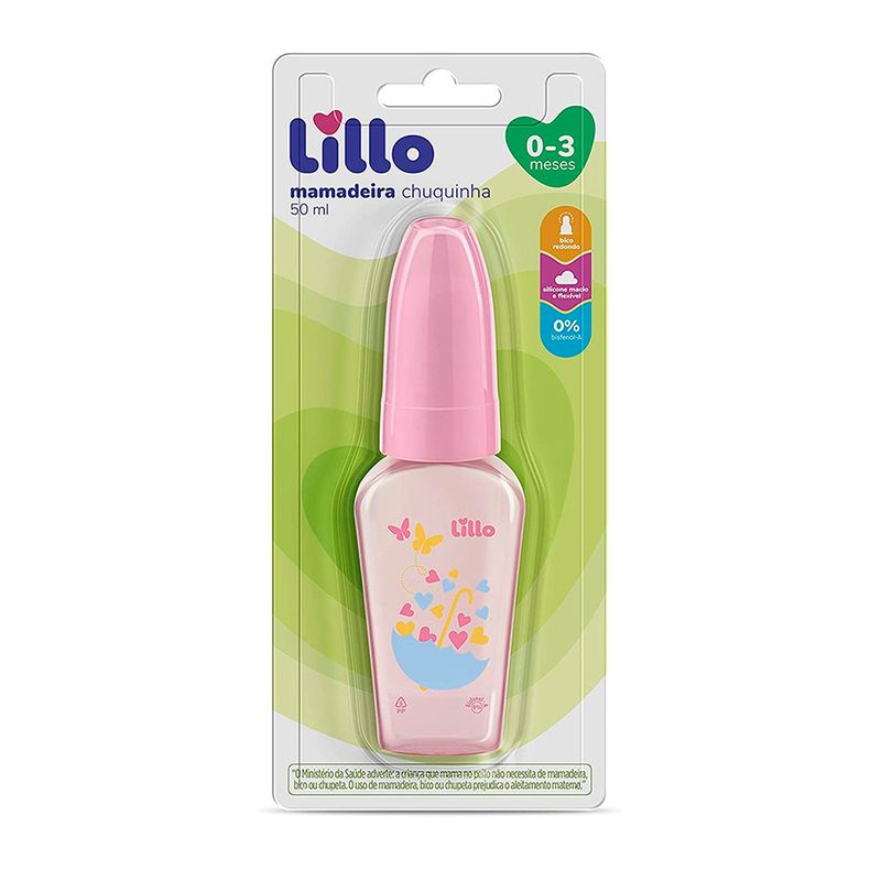 mamadeira chuquinha lillo miniform primeiros passos rosa 50ml