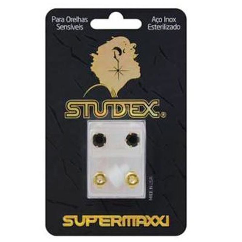 brinco antialérgico studex supermaxxi jetblack dourado