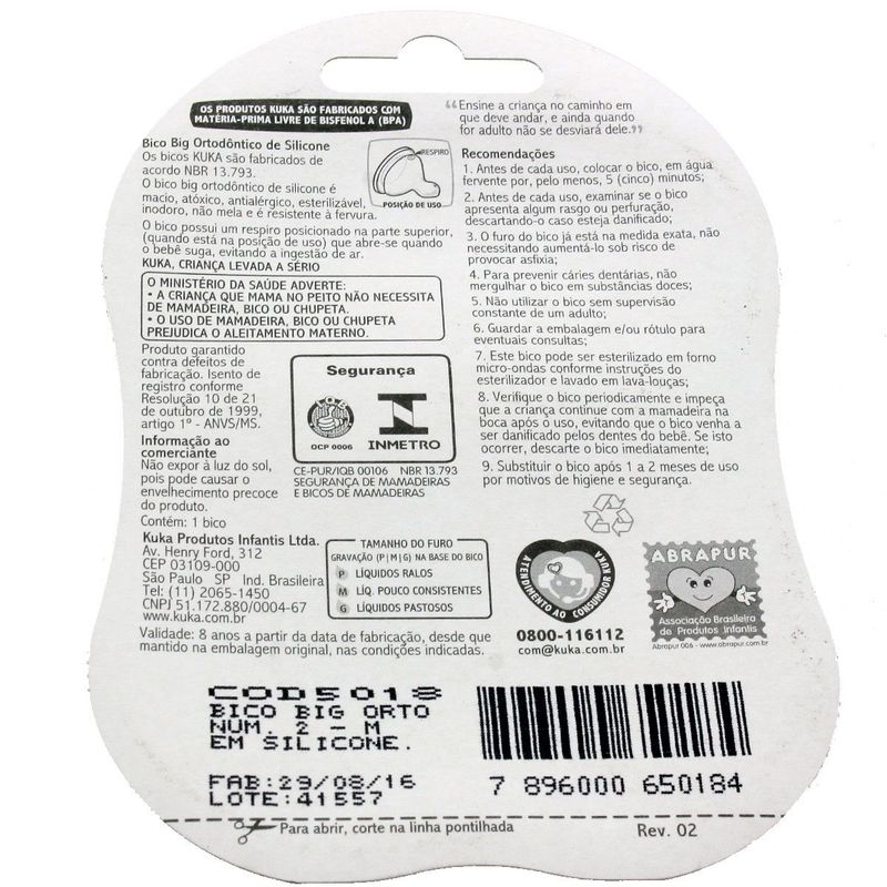 bico de mamadeira kuka big ortodôntico de silicone tam 2 1 unidade