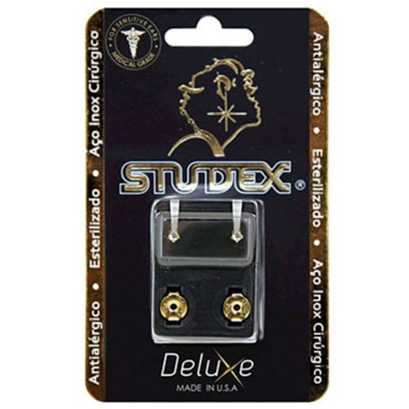 brinco antialérgico studex deluxe zircônia média dourada
