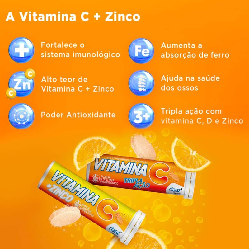 vitamina c + zinco daaz com 30 comprimidos efervescentes