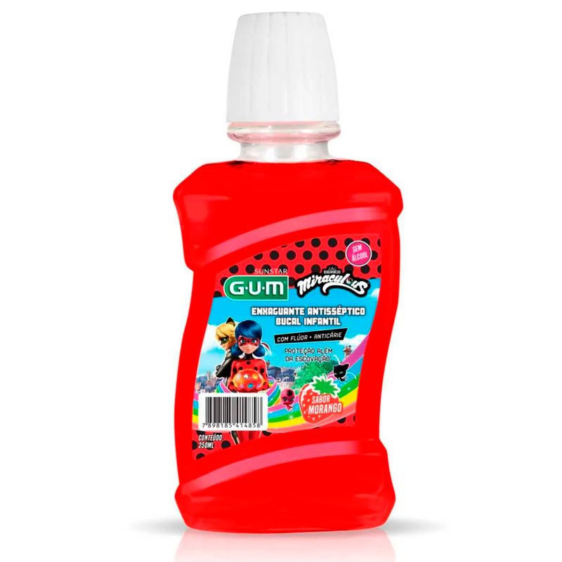 enxaguante antisséptico bucal gum miraculous sabor morango 250ml