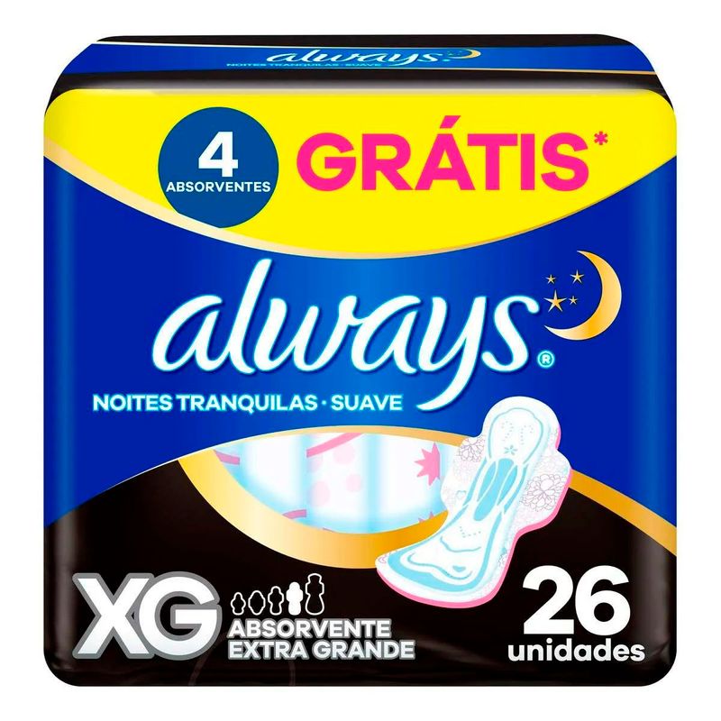 absorvente always noites tranquilas xg 26 unidades