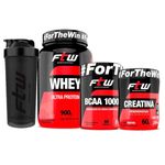 kit iniciante ftw - whey ultra protein baunilha 900g + creatina 60g + bcaa 60 cápsulas + coqueteleira (mp)