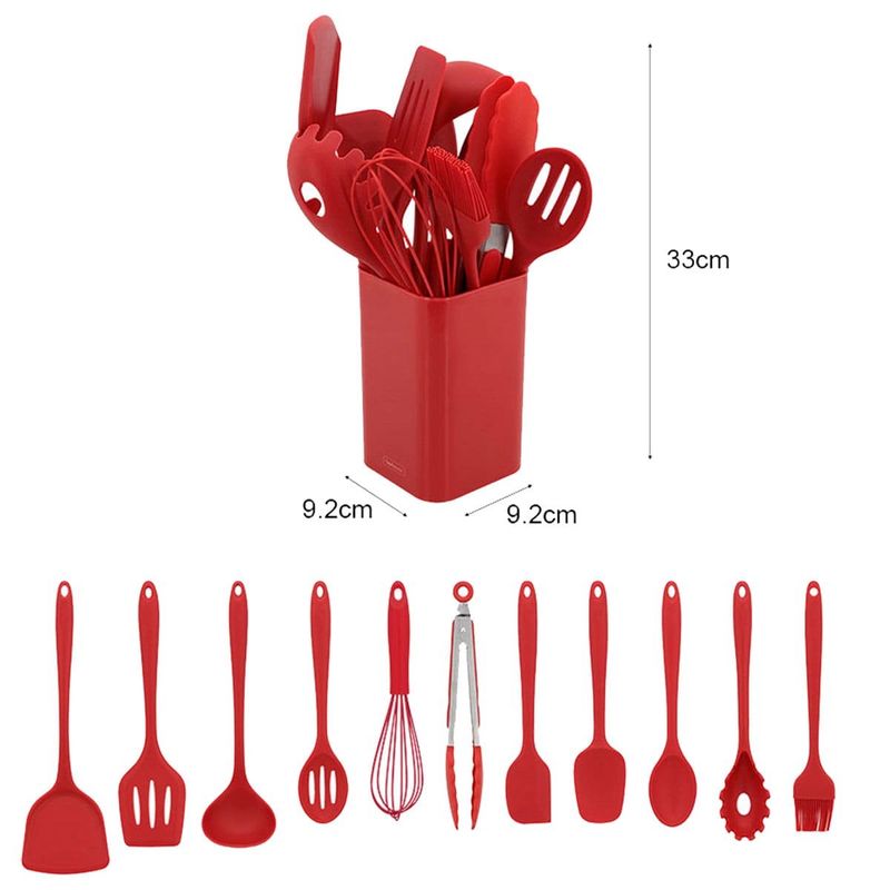 jogo utensílios de cozinha wellmix 12 peças de silicone com suporte vermelho ivory (mp)