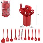 jogo utensílios de cozinha wellmix 12 peças de silicone com suporte vermelho ivory (mp)
