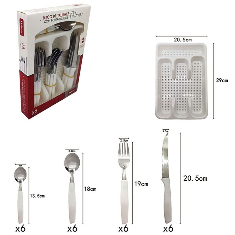 faqueiro wellmix 25 pe as inox e pl stico com porta talher gaveta palmas branco (mp)
