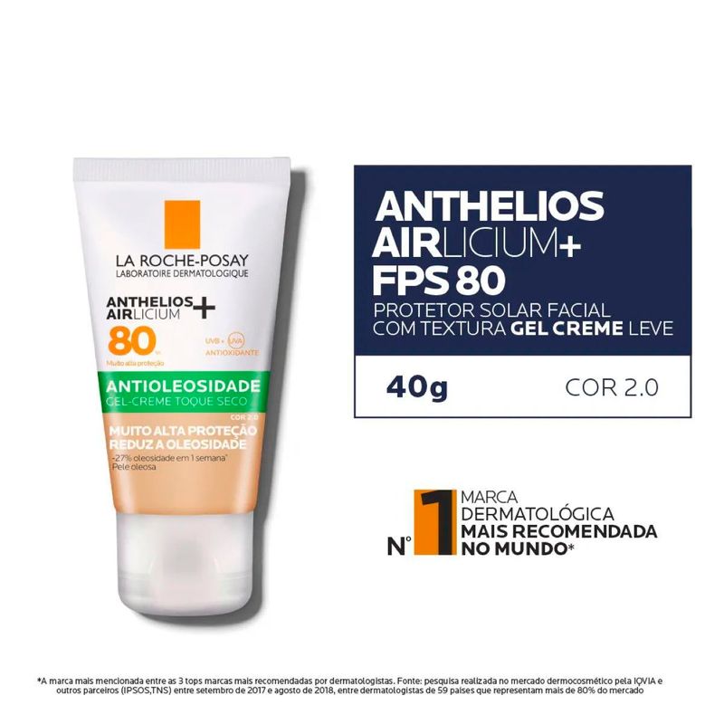 protetor solar facial anthelios airlicium+ la roche-posay fps80 cor 2.0 40g