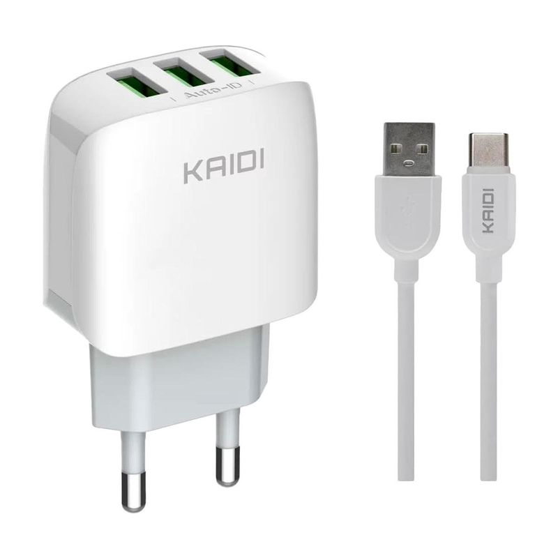 carregador e cabo tipo c kaidi 3 saídas usb-c (mp)