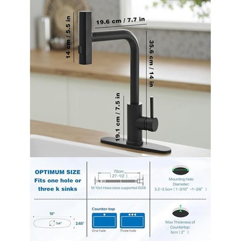 torneira cozinha com pulverizador aço inox 3 funções preto a-bi