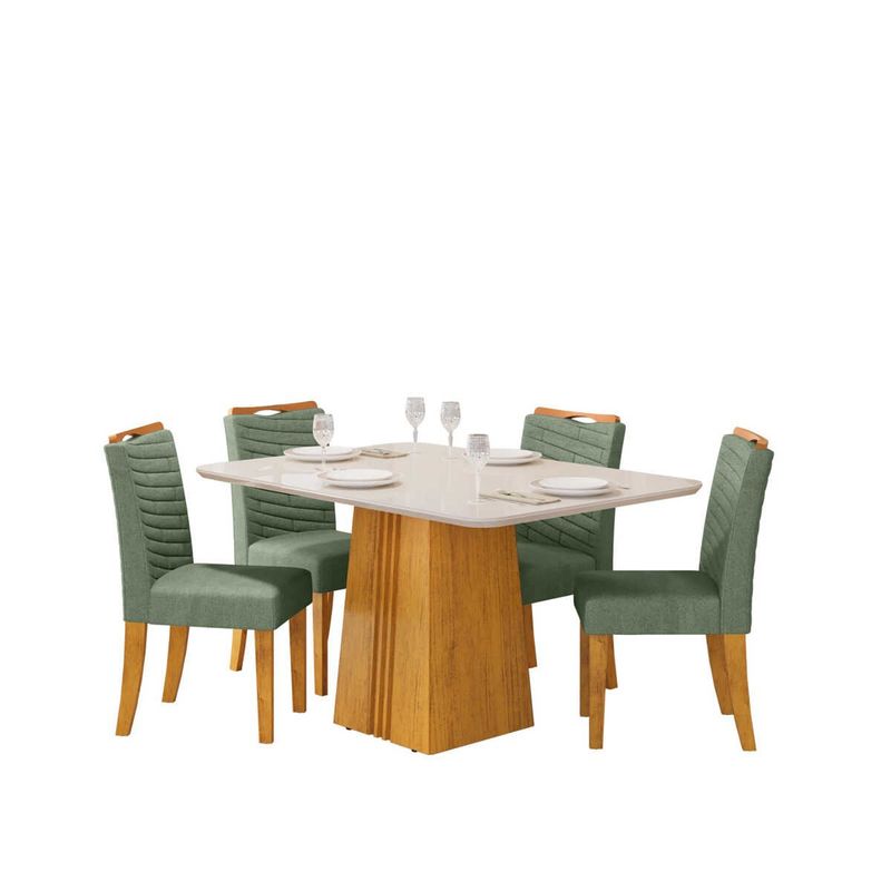 sala de jantar 5 peças dj móveis itália cedro off white e verde