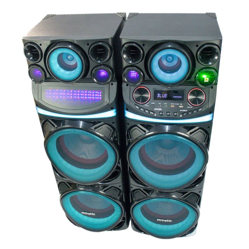 caixa de som amplificada mystic 100w rms x2 bluetooth com microfone sem fio vhf my-ps991u (mp)