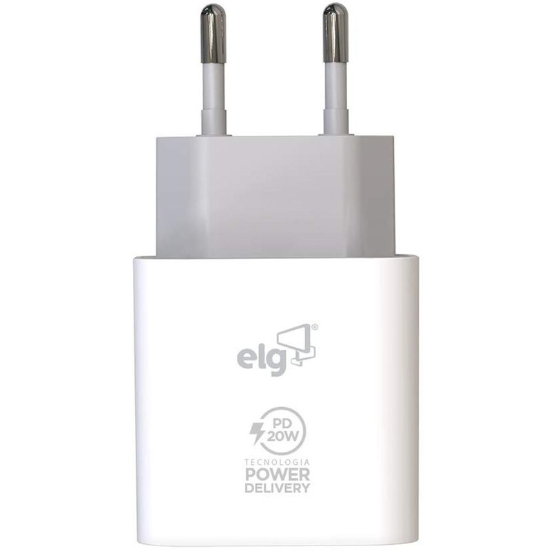 carregador de parede 20w universal saída usb tipo-c branco elg