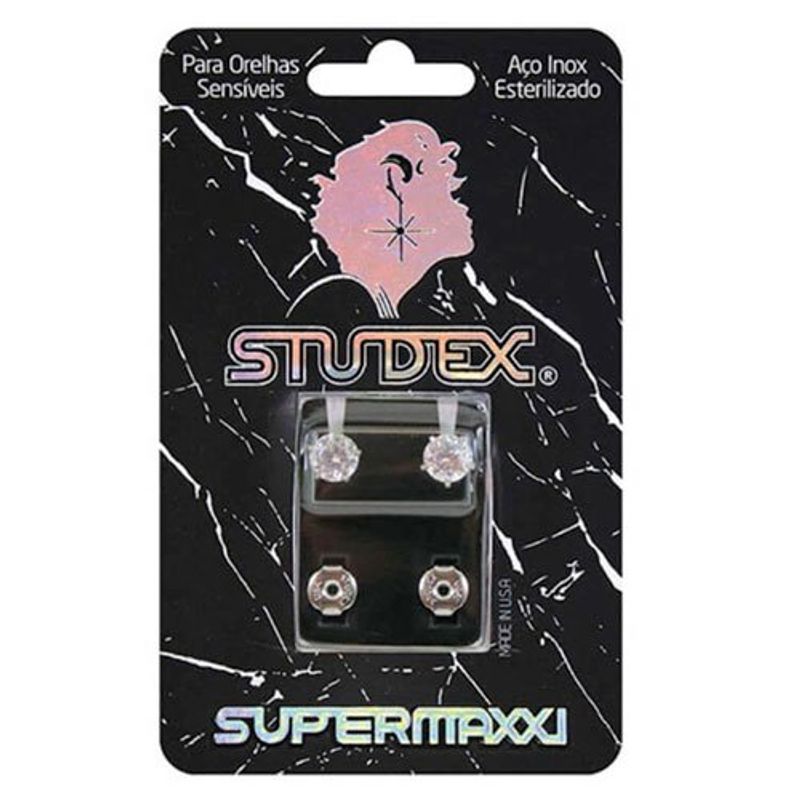 brinco antialérgico studex supermaxxi cristal prateado