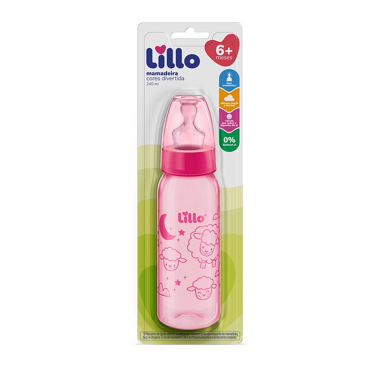 Mamadeira Lillo Cores Divertida Rosa Tam 2 240ml