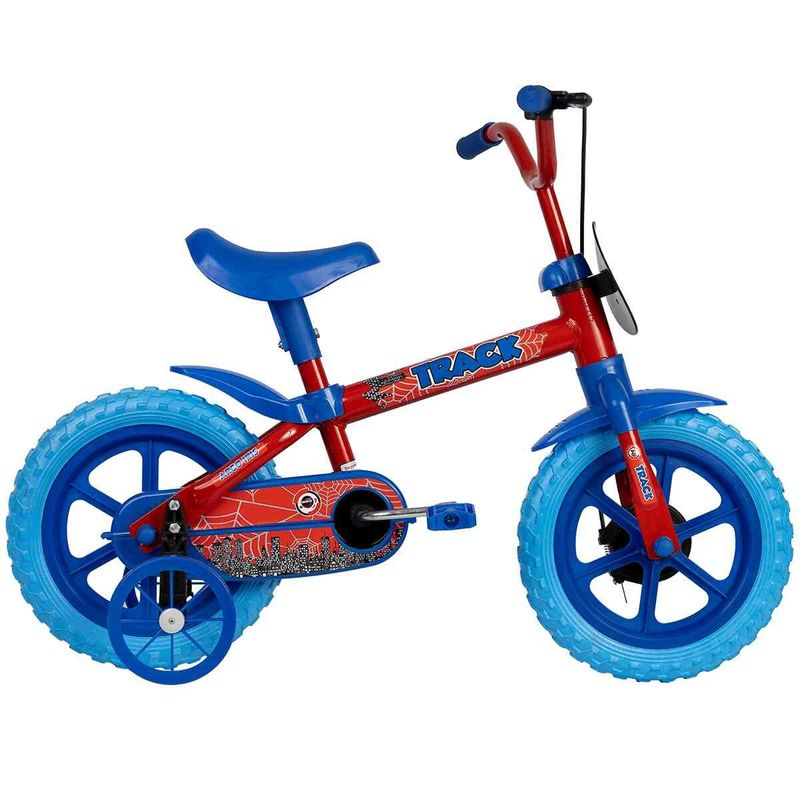 bicicleta track arco-íris infantil aro 12 vermelho e azul