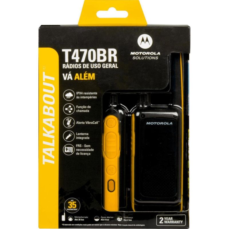 walkie talkie talkabout motorola t470br ipx4/26 canais/35km/bateria preto/amarelo elt0409 (mp)