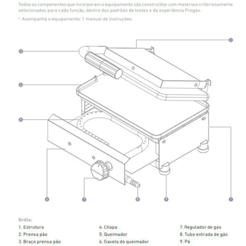 grill inox a gás progás glp baixa pressão 1 prensa style pr-350 g (mp)