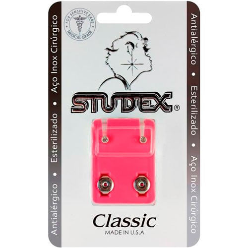 Brinco Antialérgico Studex Classic Bezel Cristal Médio Prata