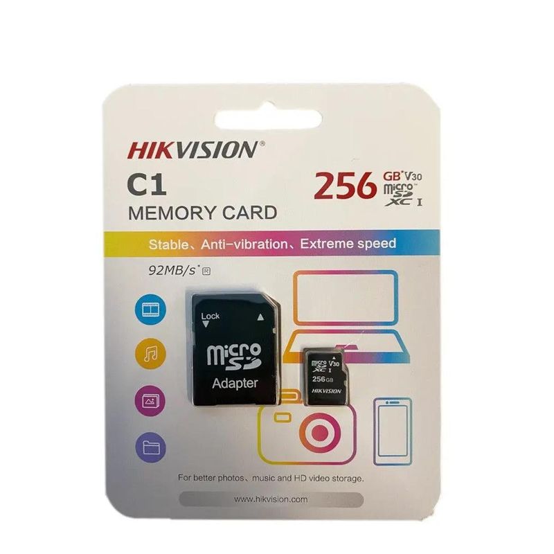 cartão de memória hikvision micro sd hc 256gb com leitor (mp)