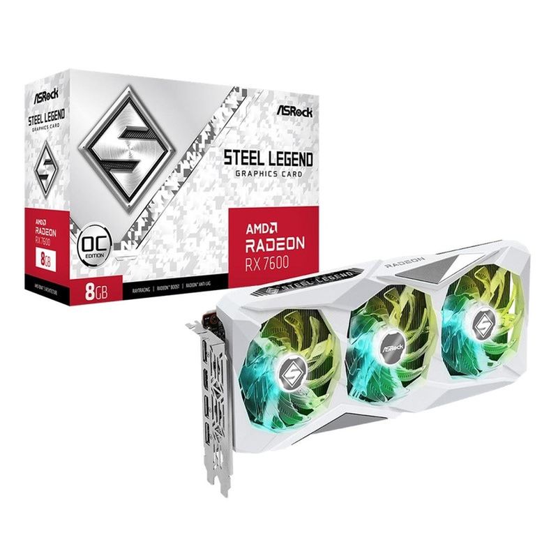 placa de vídeo asrock radeon rx7600 8gb oc gddr6 steel legend branco (mp)