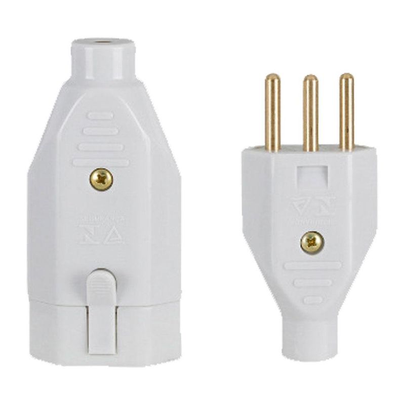 plugue fame macho e tomada femea 2p+t 10a/250v 1918 cinza (mp)