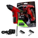 parafusadeira elétrica multilaser bivolt com lâmpada de led e kit com 11 bits vermelho (mp)
