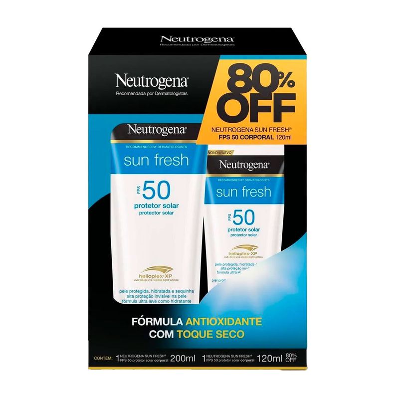 kit neutrogena sun fresh protetor solar toque seco fps50 200ml + protetor solar toque seco 120ml