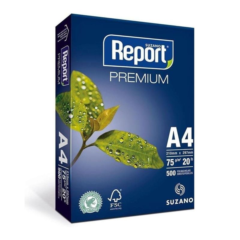 resma de papel a4 suzano premium 500 folhas report 75g branco (mp)